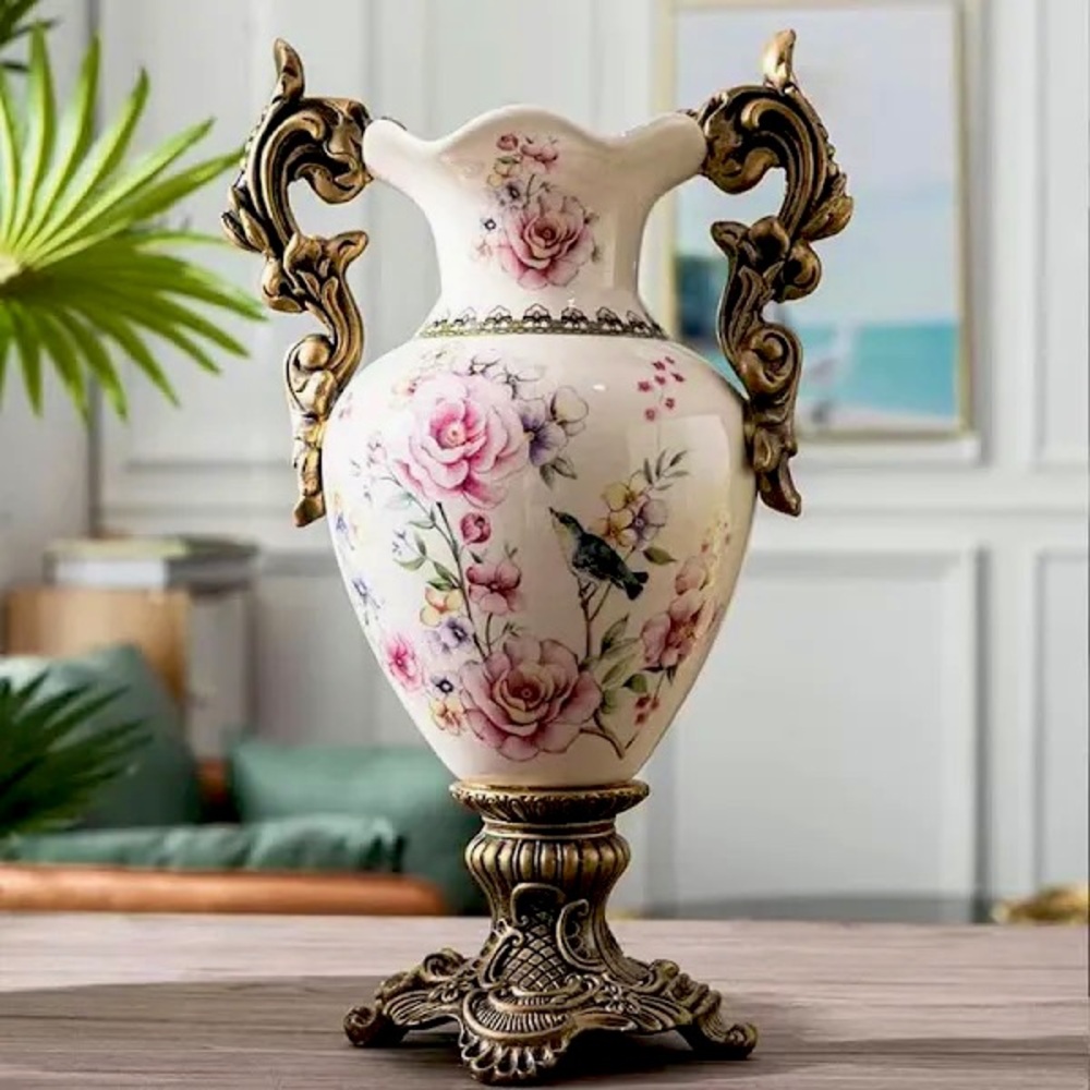 Beautiful Brand New Elegant Floral Vase with Gold Accent LoveShackFancy style